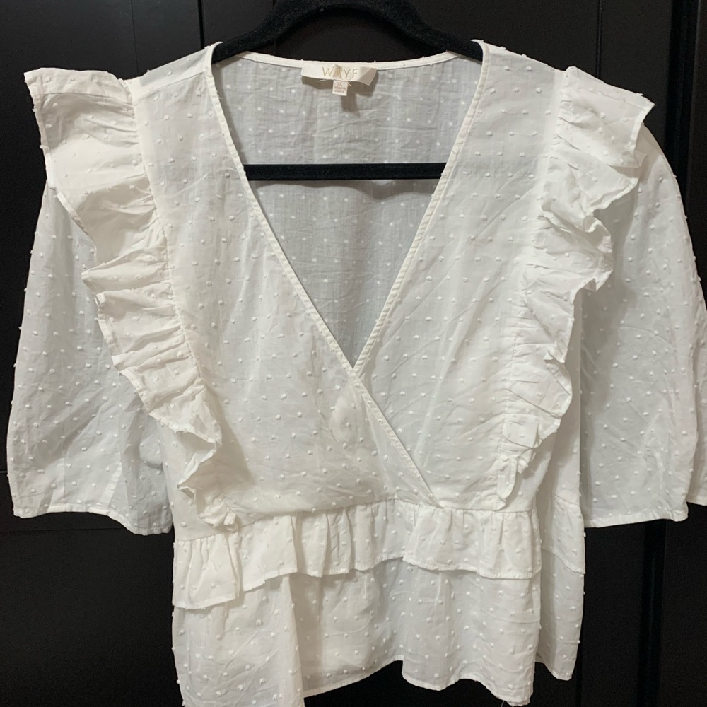Wayf Ivory Ruffle Wrap Blouse, cotton, feminine, size XL, girly, ruffled